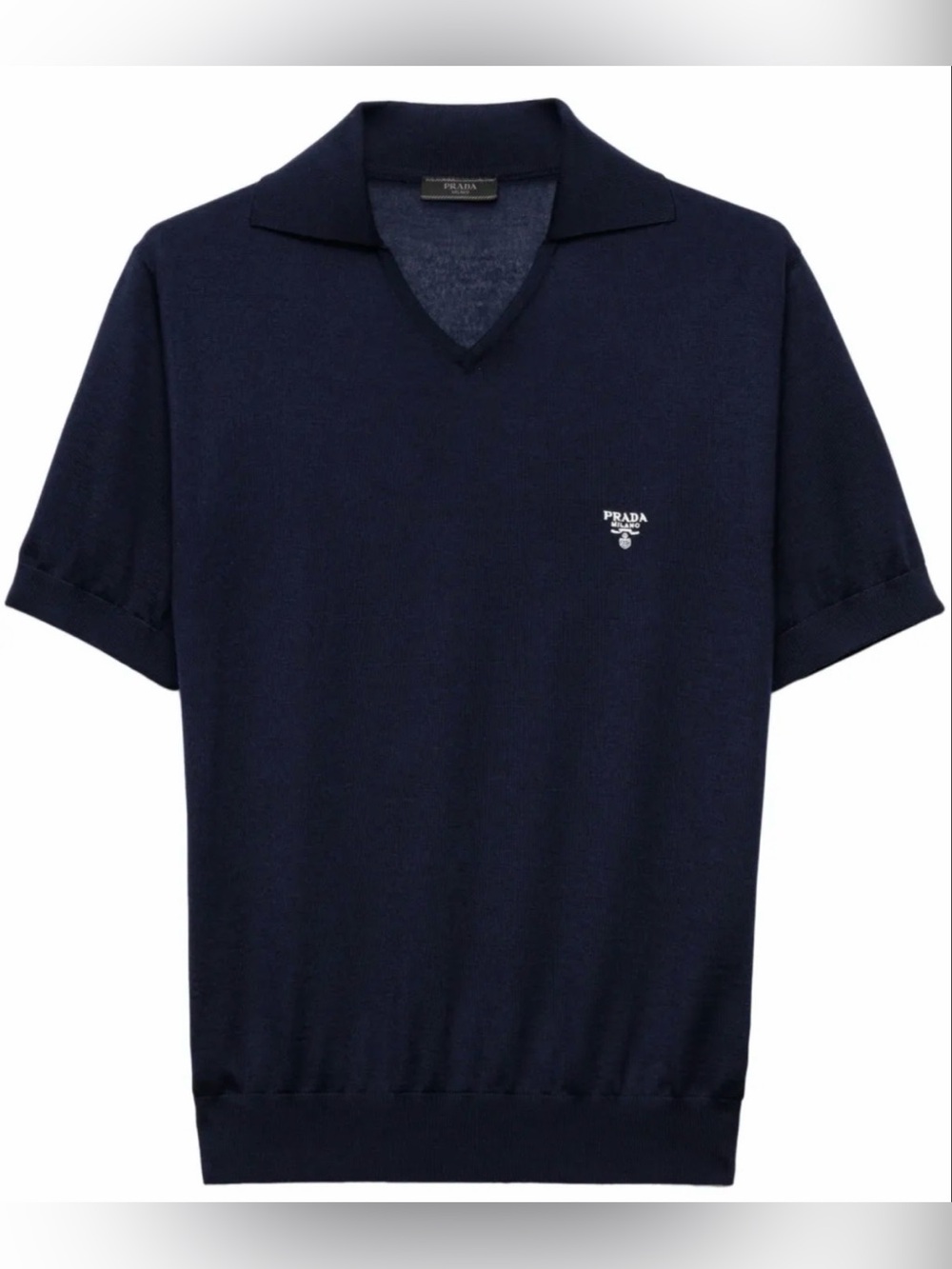 Size XL / 54 - PRADA cashmere polo shirt in navy with white logo